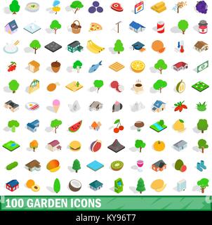 100 garden icons set in isometric 3d style for any design vector illustration Stock Vector