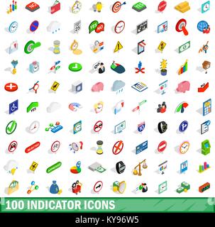 100 indicator icons set in isometric 3d style for any design vector illustration Stock Vector