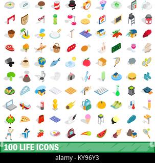 100 life icons set in isometric 3d style for any design vector illustration Stock Vector