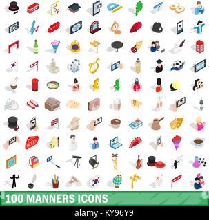 100 manners icons set in isometric 3d style for any design vector illustration Stock Vector