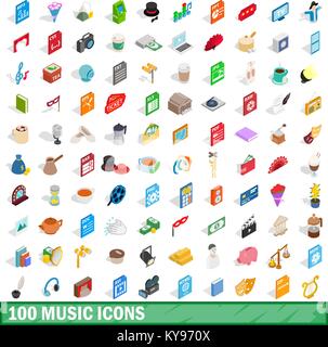 100 music icons set in isometric 3d style for any design vector illustration Stock Vector