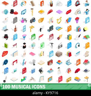 100 musical icons set in isometric 3d style for any design vector illustration Stock Vector