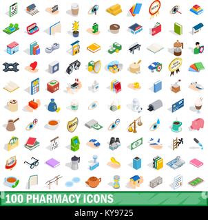 100 pharmacy icons set in isometric 3d style for any design vector illustration Stock Vector