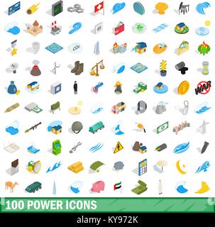 100 power icons set in isometric 3d style for any design vector illustration Stock Vector