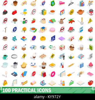 100 practical icons set in isometric 3d style for any design vector illustration Stock Vector