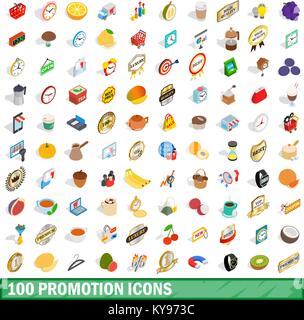 100 promotion icons set in isometric 3d style for any design vector illustration Stock Vector