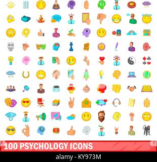 100 psychology icons set in cartoon style for any design vector illustration Stock Vector