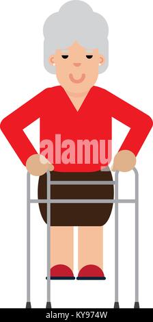 Elderly woman with walker illustration Stock Vector Image & Art - Alamy