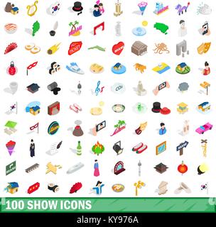 100 show icons set in isometric 3d style for any design vector illustration Stock Vector