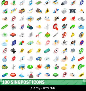 100 signpost icons set in isometric 3d style for any design vector illustration Stock Vector