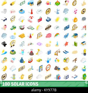 100 solar icons set in isometric 3d style for any design vector illustration Stock Vector