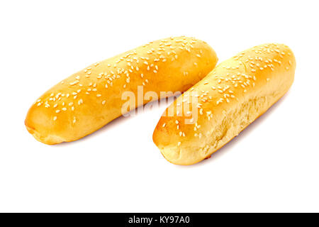 Two hot dog buns on white Stock Photo