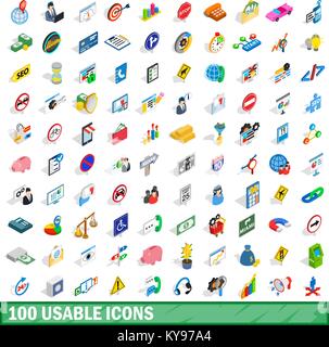 100 usable icons set in isometric 3d style for any design vector illustration Stock Vector