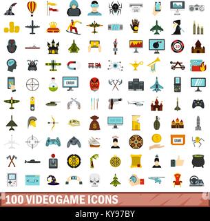 100 videogame icons set in flat style for any design vector illustration Stock Vector