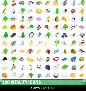 100 vitality icons set in isometric 3d style for any design vector illustration Stock Vector