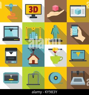 3D Printing icons set. Flat illustration of 16 3d Printing vector icons for web Stock Vector