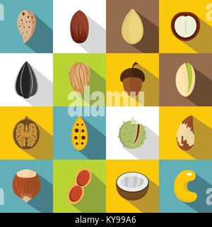 Nuts icons set. Flat illustration of 16 nuts vector icons for web Stock Vector