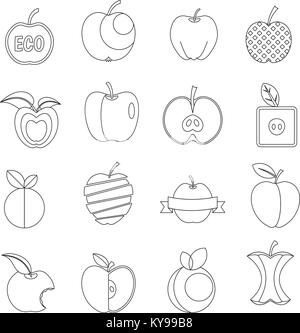 Apple icons set design logo. Outline illustration of 16 apple design logo vector icons for web Stock Vector