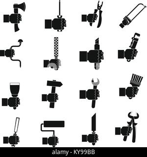 Hand tool icons set building. Simple illustration of 16 hand tool building vector icons for web Stock Vector