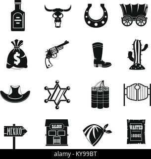 Wild west set design logo. Simple illustration of 16 wild west logo vector icons for web Stock Vector