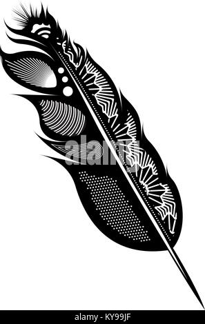 Decorative feather, tribal design, vector illustration for your design or tattoo. Stock Vector