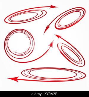 Set of 5 red coiled curved arrows icons for text or advertising design. Vector illustration Stock Vector