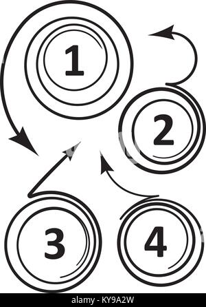 Set of 4 unusual coiled curved arrows icons for numbers or advertising design. Vector illustration Stock Vector