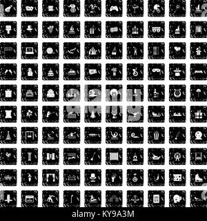 100 amusement icons set in grunge style isolated vector illustration Stock Vector