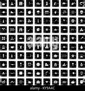 100 autumn holidays icons set in grunge style isolated vector illustration Stock Vector