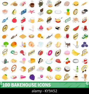 100 bakehouse icons set in isometric 3d style for any design vector illustration Stock Vector