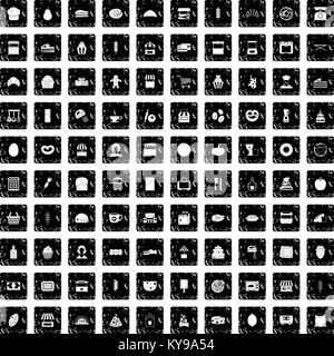 100 bakery icons set in grunge style isolated vector illustration Stock Vector