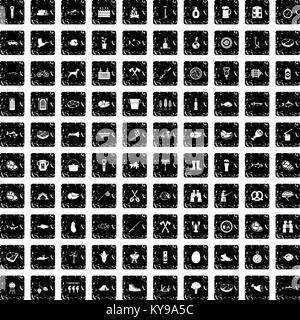 100 BBQ icons set in grunge style isolated vector illustration Stock Vector