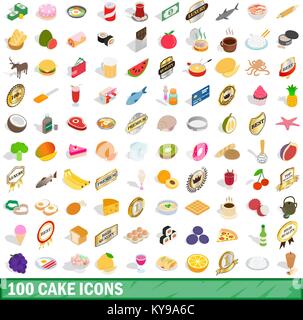 100 cake icons set in isometric 3d style for any design vector illustration Stock Vector