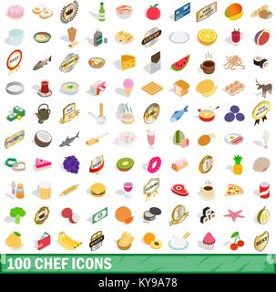100 chef icons set in isometric 3d style for any design vector illustration Stock Vector
