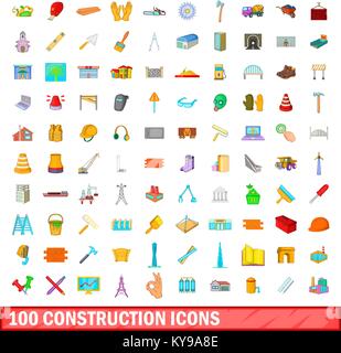 100 construction icons set in cartoon style for any design vector illustration Stock Vector