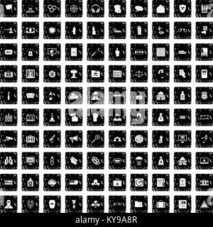 100 crime icons set in grunge style isolated vector illustration Stock Vector