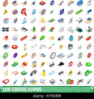 100 cross icons set in isometric 3d style for any design vector illustration Stock Vector
