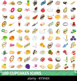 100 cupcakes icons set in isometric 3d style for any design vector illustration Stock Vector