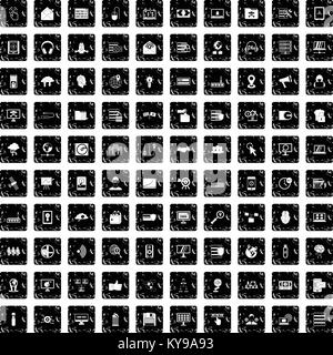 100 cyber security icons set in grunge style isolated vector illustration Stock Vector