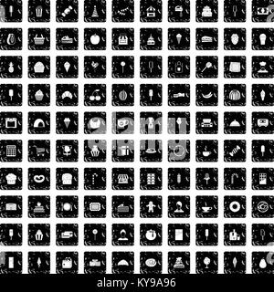 100 dessert icons set in grunge style isolated vector illustration Stock Vector