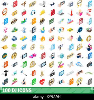 100 dj icons set in isometric 3d style for any design vector illustration Stock Vector