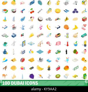 100 dubai icons set in isometric 3d style for any design vector illustration Stock Vector