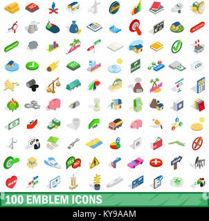 100 emblem icons set in isometric 3d style for any design vector illustration Stock Vector