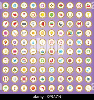 100 graphic elements icons set in cartoon style on purple background vector illustration Stock Vector