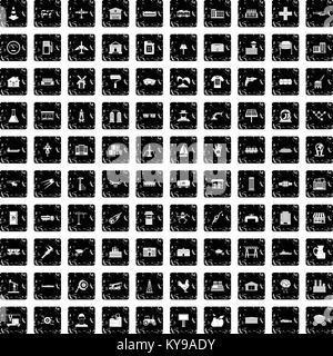 100 industry icons set in grunge style isolated vector illustration Stock Vector