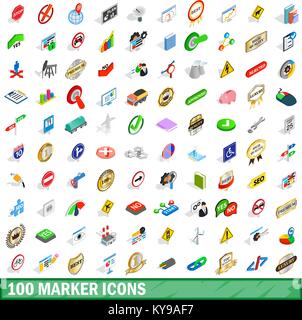 100 marker icons set in isometric 3d style for any design vector illustration Stock Vector