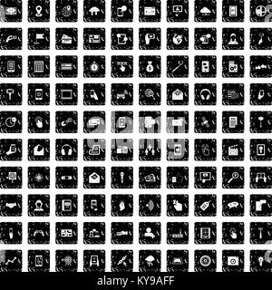 100 mobile icons set in grunge style isolated vector illustration Stock Vector
