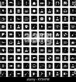 100 music icons set in grunge style isolated vector illustration Stock Vector
