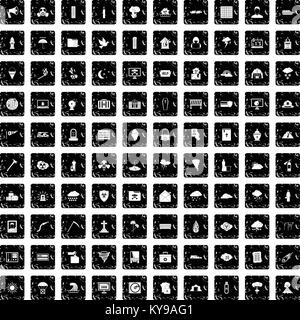 100 natural disasters icons set in grunge style isolated vector illustration Stock Vector