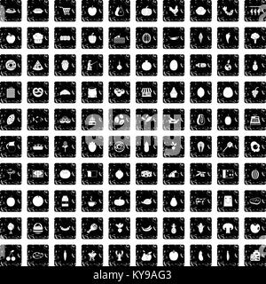 100 natural products icons set in grunge style isolated vector illustration Stock Vector
